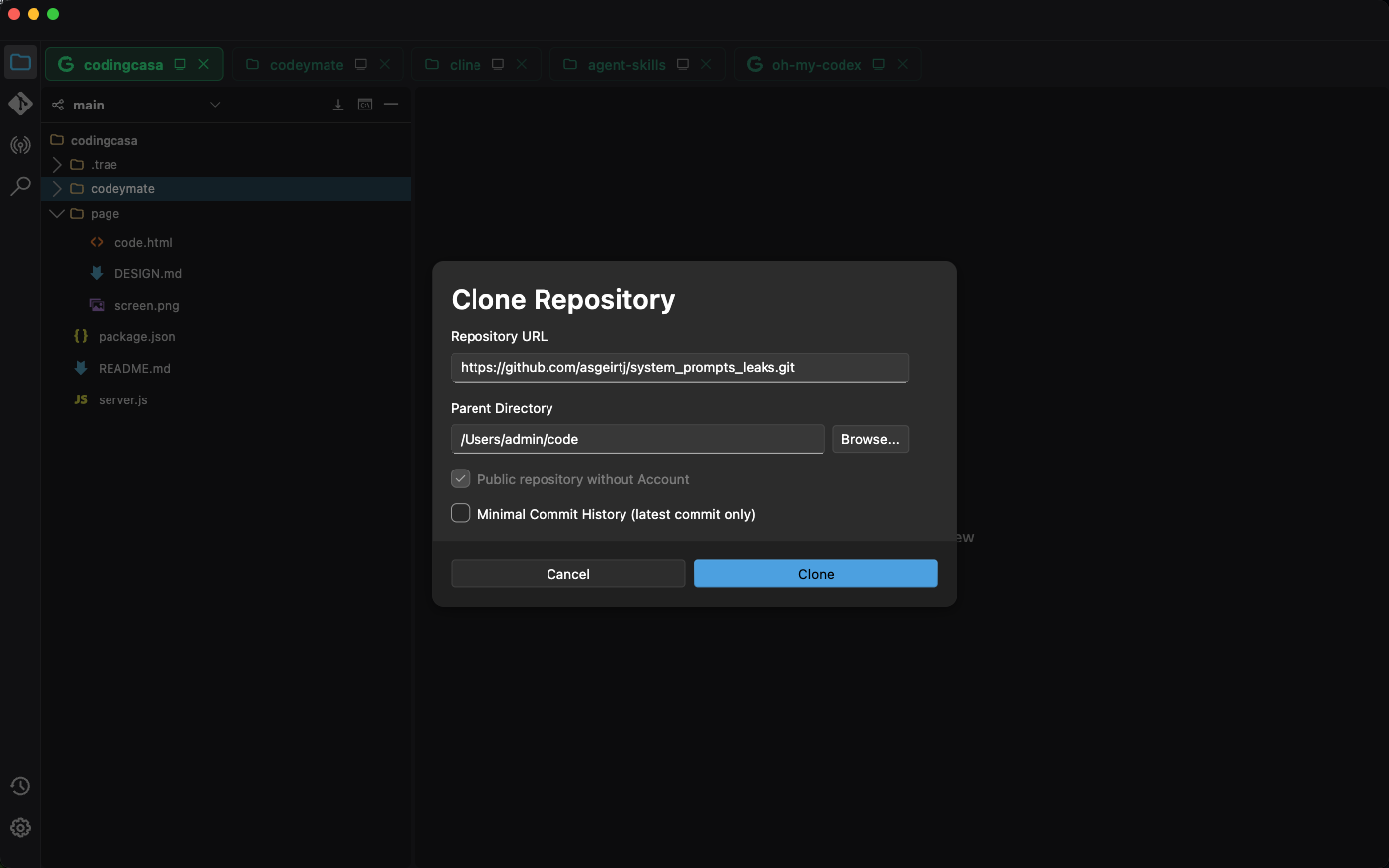 Public project clone
