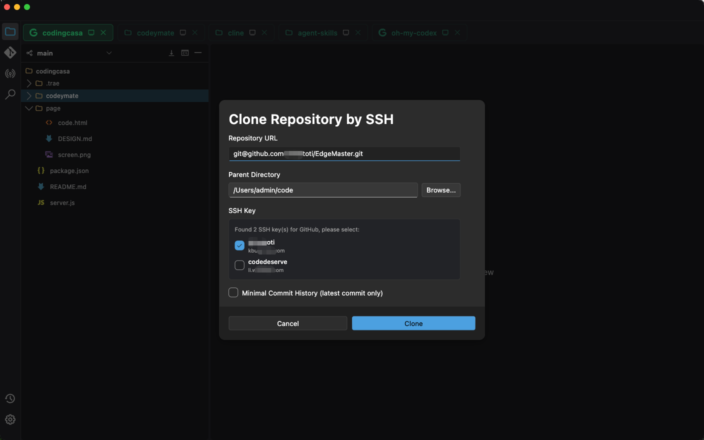 Select SSH key